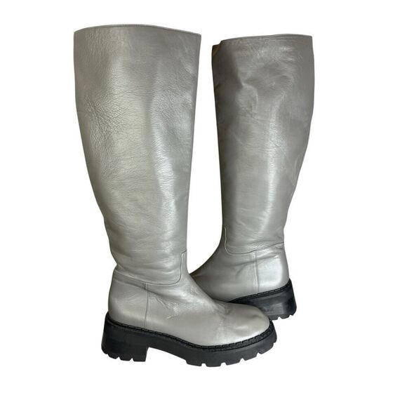 BY FAR Gray Russel Knee‑High Boots EU 41 US 10 Grained Nappa Cement Leather - Picture 4 of 12